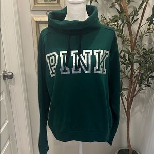 PINK Victoria's Secret Dark Green Funnel Neck Sweatshirt with Drawstring